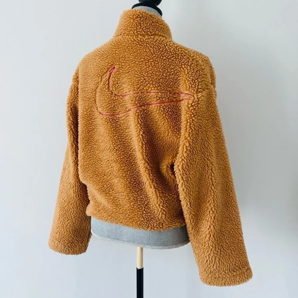 Nike Brown Sherpa Fleece Jacket Pink Embroidered Logo S Sold by Revolve - Picture 9 of 13